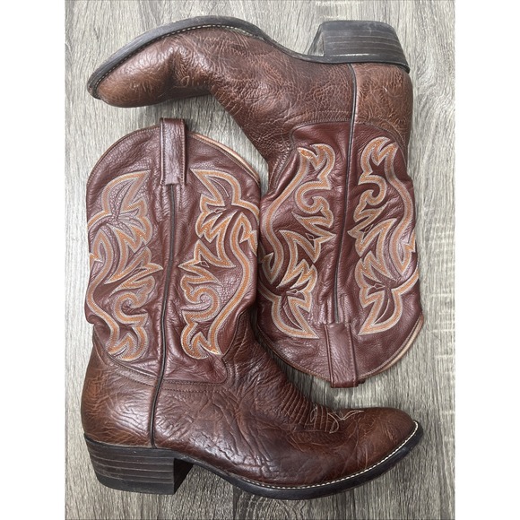 Cowtown Other - VTG Cowtown Calf Leather Brown Cowboy Boots Size 10.5 Textured Orange Stitching